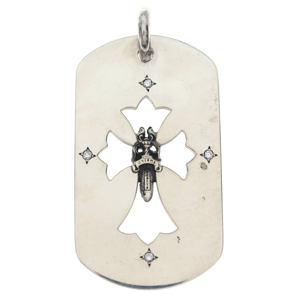 CHROME HEARTS(クロムハーツ) D TAG LRG FLE DAG AFTER 4P DIAフレア ダガー アフター 4Pダイヤ ラージ ドッグタグ ペンダントトップ シルバー