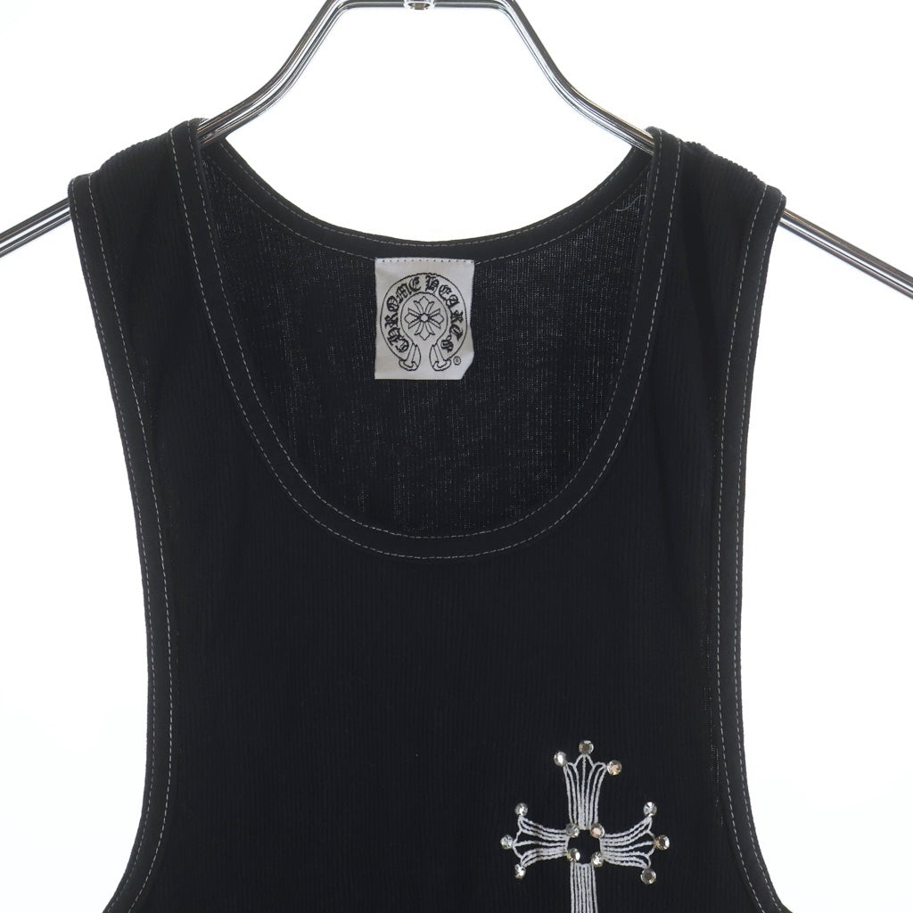 CHROME HEARTS(クロムハーツ) OLD オールド ラージCHクロスプリント ラインストーン 装飾 タンクトップ ノースリーブカットソー ブラック