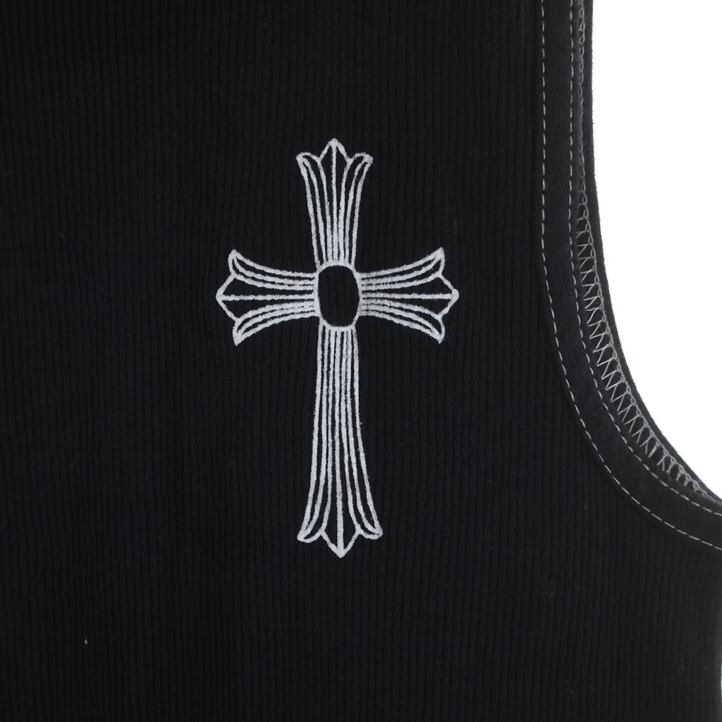 CHROME HEARTS(クロムハーツ) OLD オールド ラージCHクロスプリント タンクトップ ノースリーブカットソー ブラック