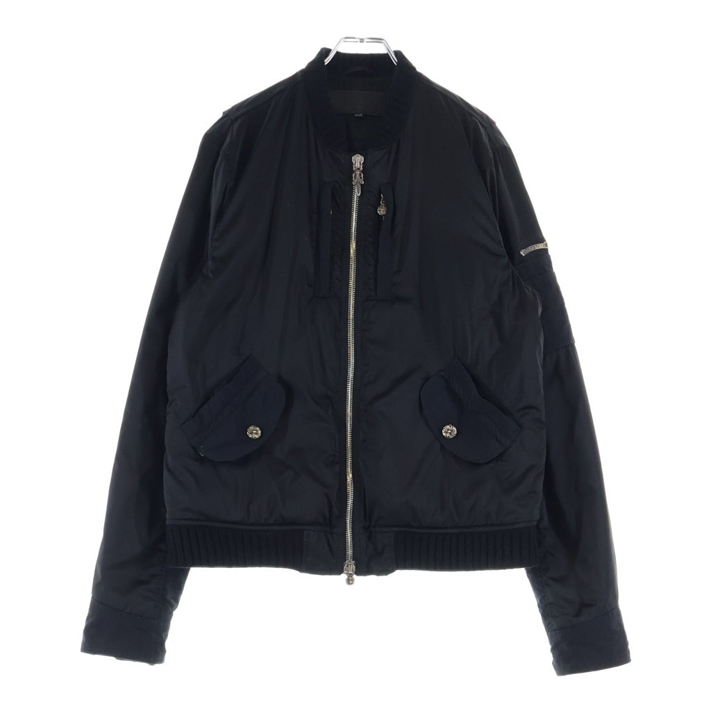 CHROME HEARTS(クロムハーツ) UNCLE VJ STN PLS STP MA-1 リブカシミヤ ジップアップ ナイロン フライトボンバージャケット ブラック/シルバー