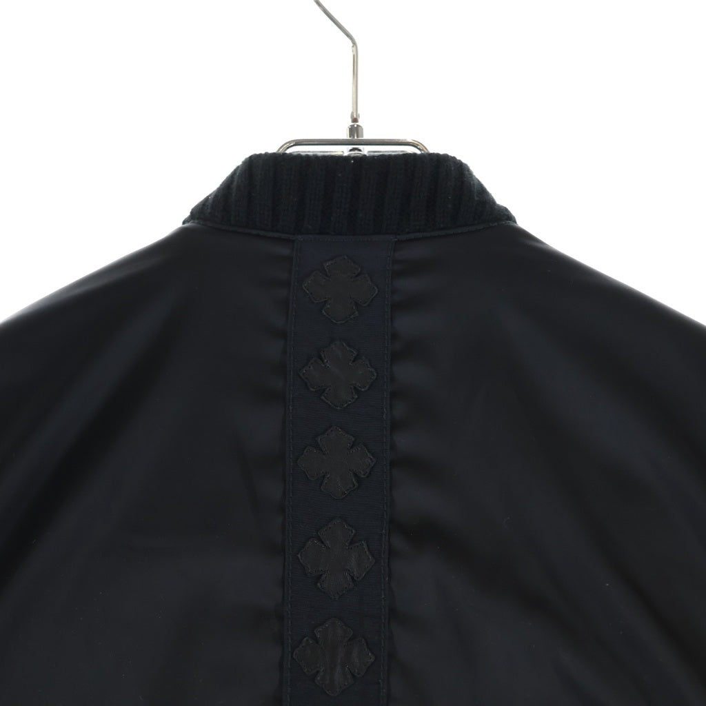 CHROME HEARTS(クロムハーツ) UNCLE VJ STN PLS STP MA-1 リブカシミヤ ジップアップ ナイロン フライトボンバージャケット ブラック/シルバー