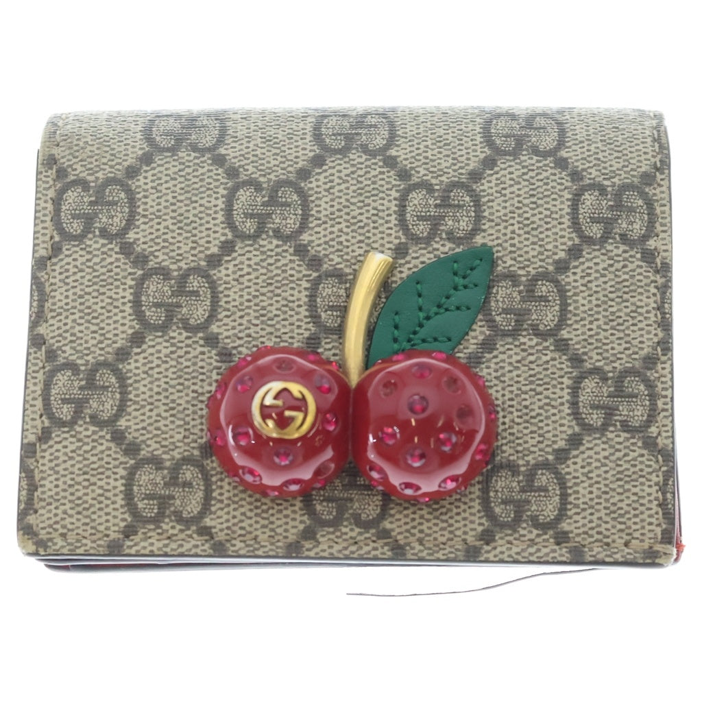 GUCCI(グッチ) GGスプリーム チェリー コンパクトウォレット 二つ折り財布 ベージュ/レッド 476050 レディース