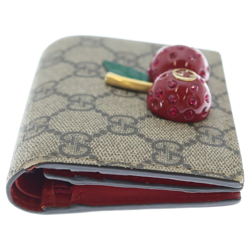 GUCCI(グッチ) GGスプリーム チェリー コンパクトウォレット 二つ折り財布 ベージュ/レッド 476050 レディース