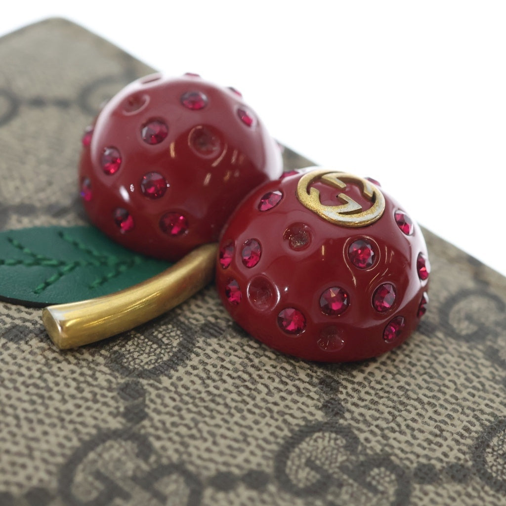 GUCCI(グッチ) GGスプリーム チェリー コンパクトウォレット 二つ折り財布 ベージュ/レッド 476050 レディース