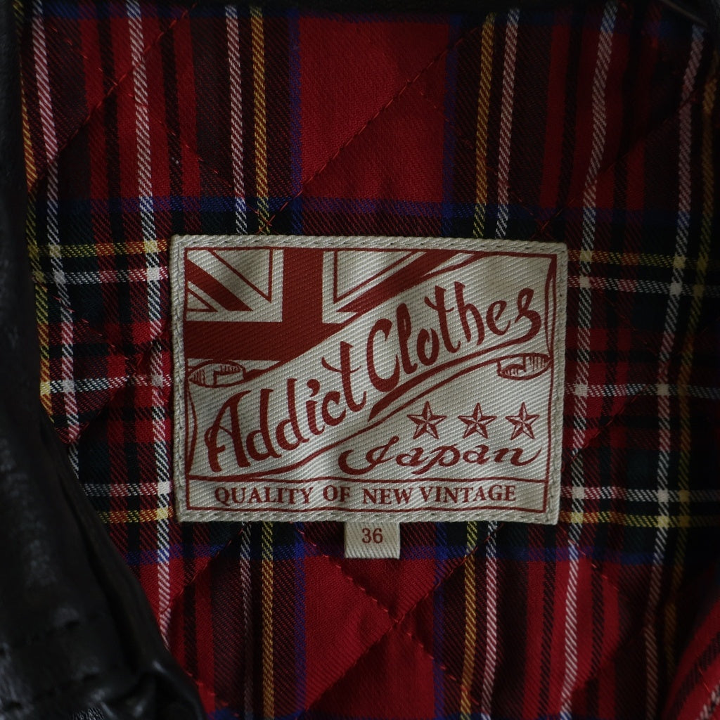 addict clothes(アディクトクローズ) AD-01 シープスキン 裏地キルティング シングルライダースジャケット ブラック