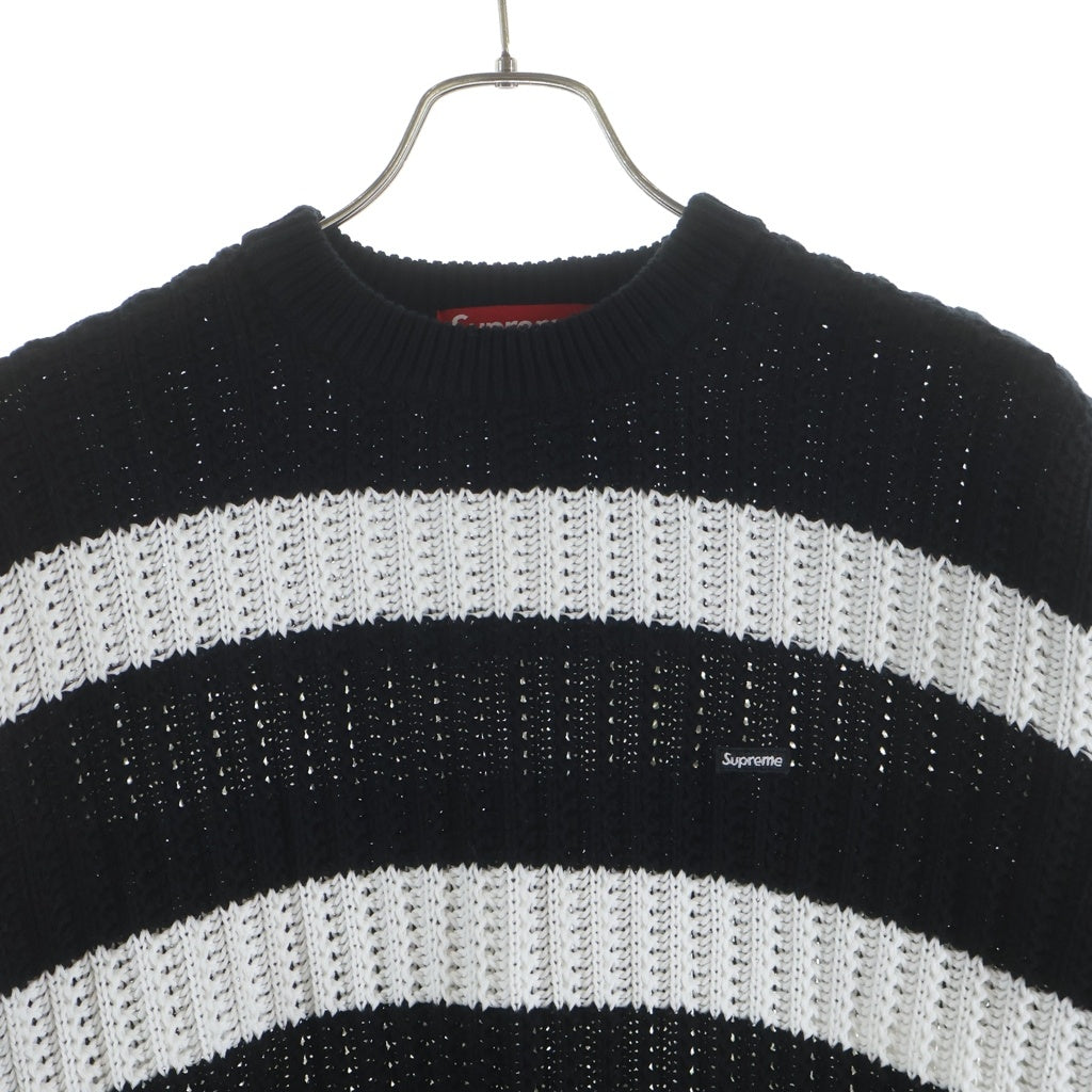 SUPREME(シュプリーム) 25SS Loose Gauge Small Box Sweater ルーズゲージ スモールボックスロゴ ボーダー コットン ニット セーター ブラック/ホワイト