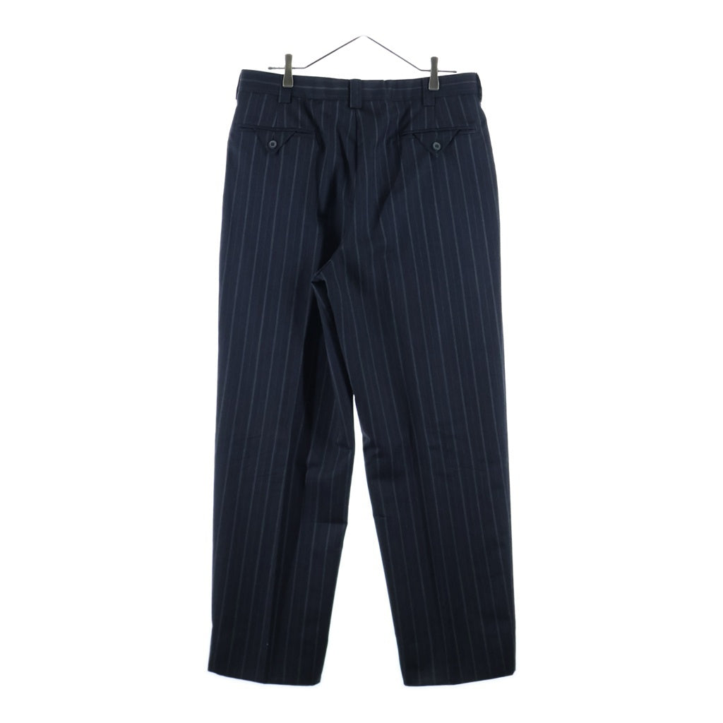 GIANNI VERSACE(ジャンニ ヴェルサーチ) ウール ストライプ ピークドラペル 3B ダブルテーラードジャケット 2タック スラックスパンツ ブラック セットアップ