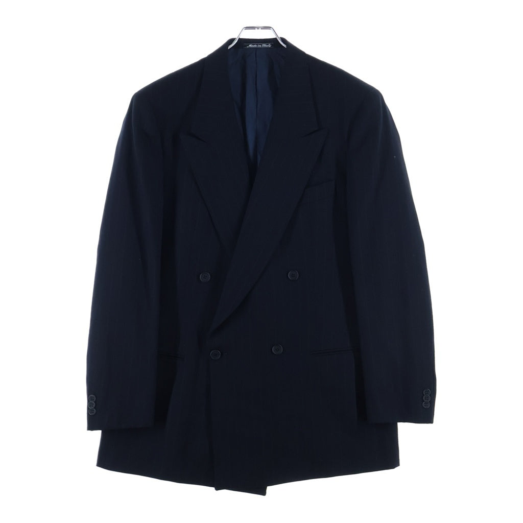 GIORGIO ARMANI(ジョルジオアルマーニ) ウール ピークドラペル ストライプ 1B ダブルテーラードジャケット ブラック