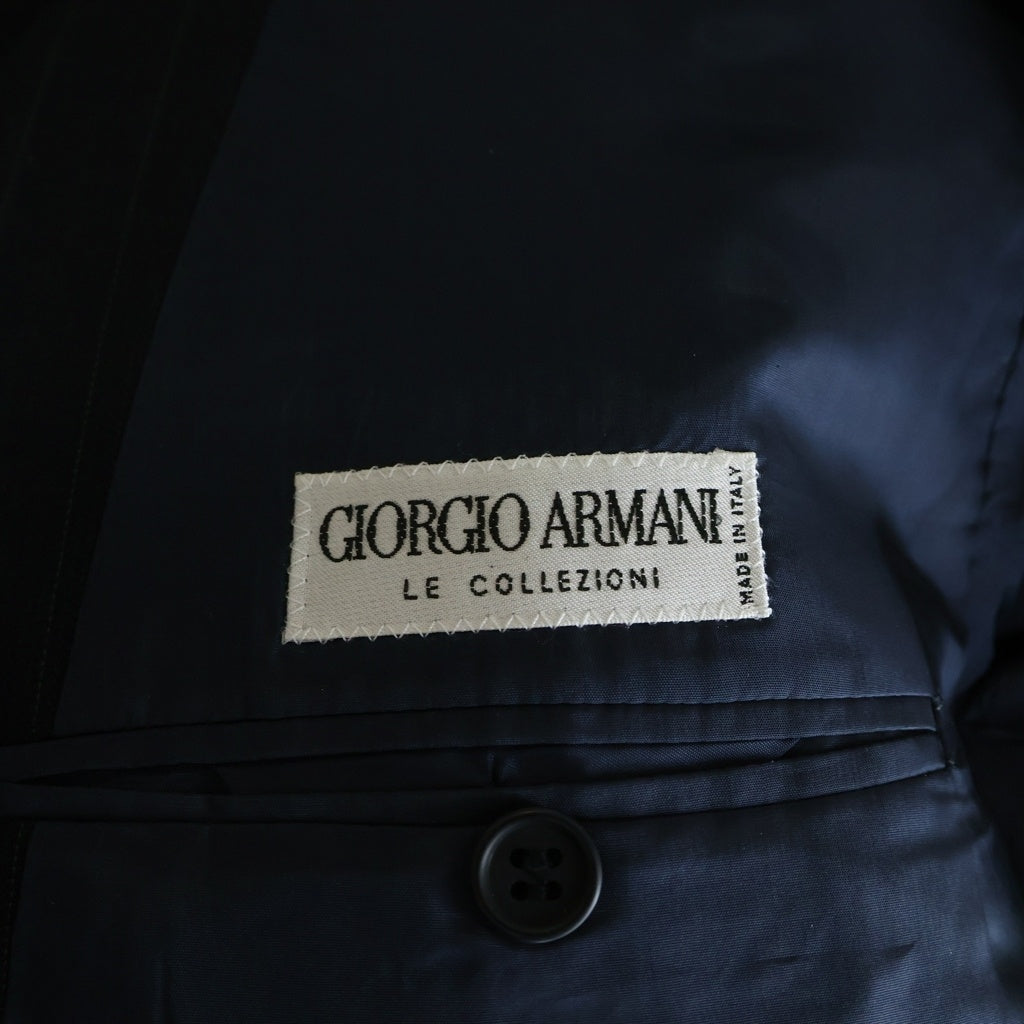 GIORGIO ARMANI(ジョルジオアルマーニ) ウール ピークドラペル ストライプ 1B ダブルテーラードジャケット ブラック
