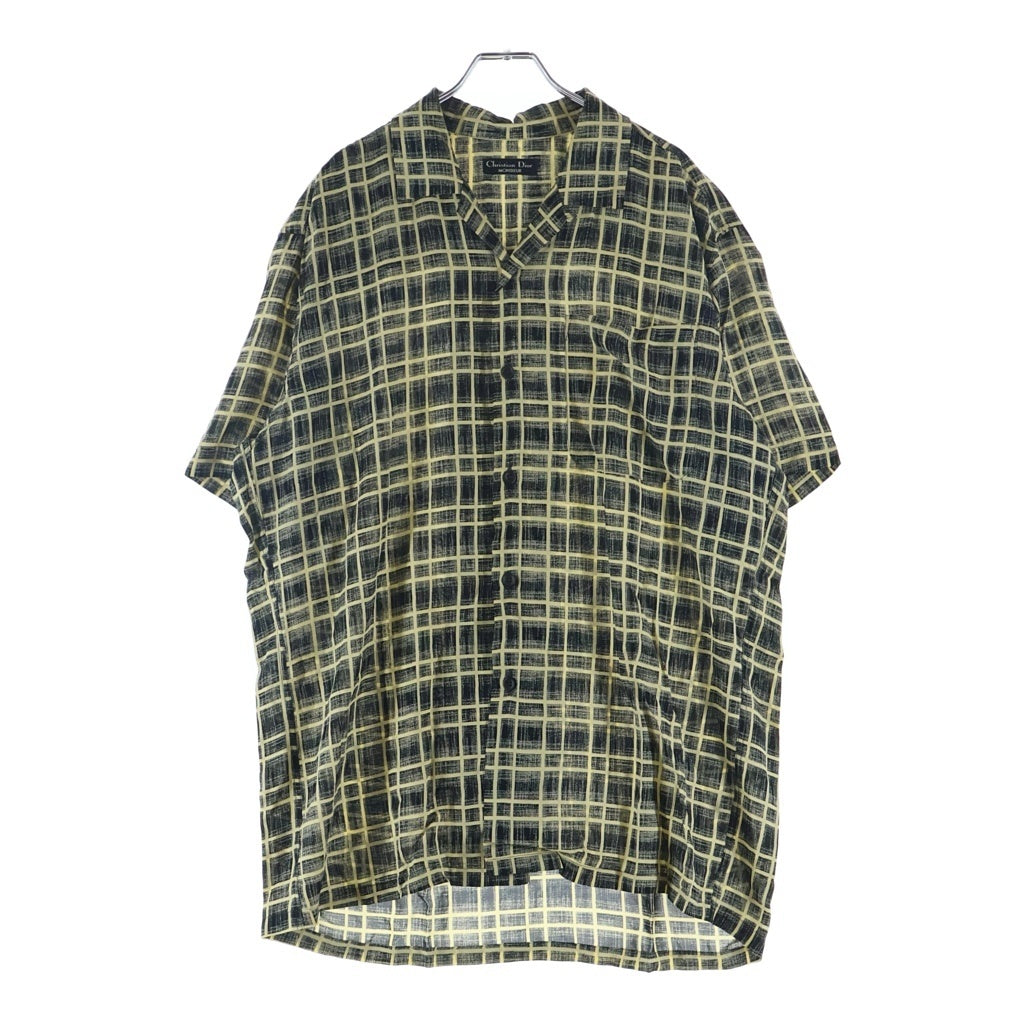 Christian Dior MONSIEUR(クリスチャンディオールムッシュ) レーヨン オープンカラー チェック 総柄 半袖シャツ ブラック/ベージュ