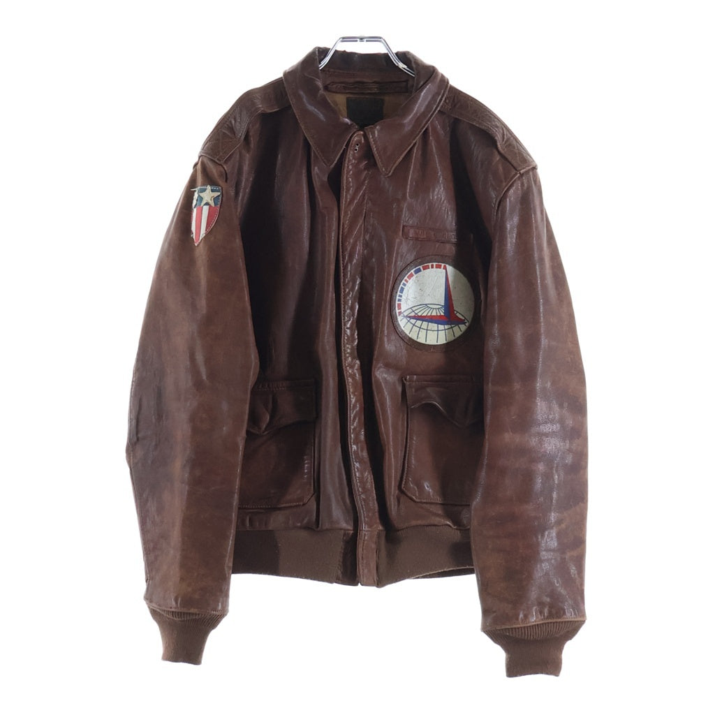 VINTAGE(ヴィンテージ) 40S VINTAGE U.S.ARMY A-2 BRONCO MFG CORP 30-1415 TALON ZIP ヴィンテージ ミリタリー フライト ボンバー レザージャケット ブラウン