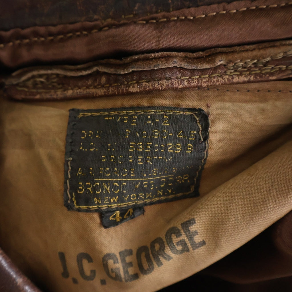 VINTAGE(ヴィンテージ) 40S VINTAGE U.S.ARMY A-2 BRONCO MFG CORP 30-1415 TALON ZIP ヴィンテージ ミリタリー フライト ボンバー レザージャケット ブラウン