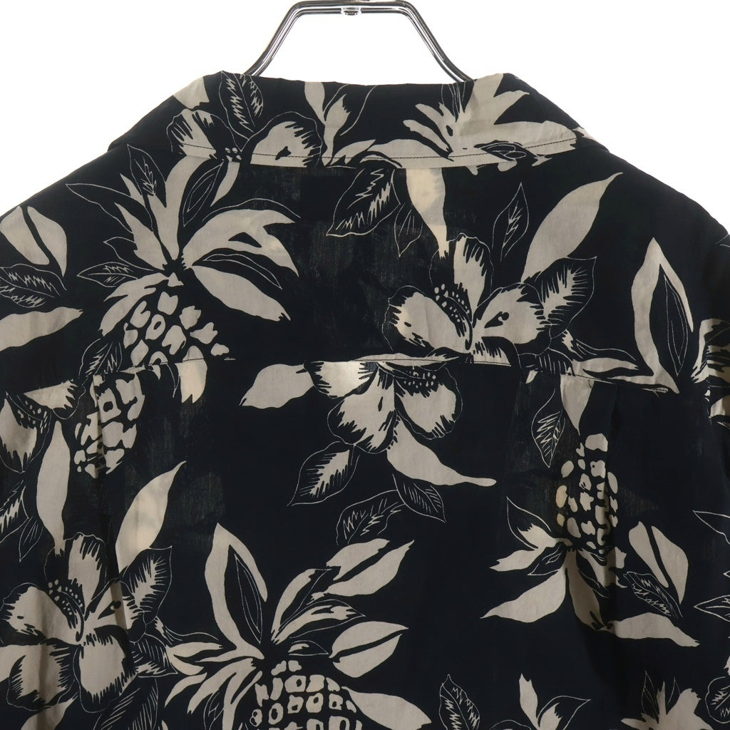 SAINT LAURENT PARIS(サンローランパリ) 17SS ハイビスカスパイナップル総柄 オープンカラー 半袖シャツ ブラック 415167 Y316P