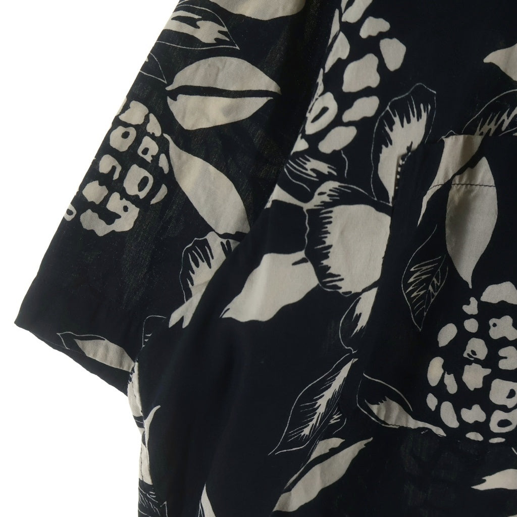 SAINT LAURENT PARIS(サンローランパリ) 17SS ハイビスカスパイナップル総柄 オープンカラー 半袖シャツ ブラック 415167 Y316P