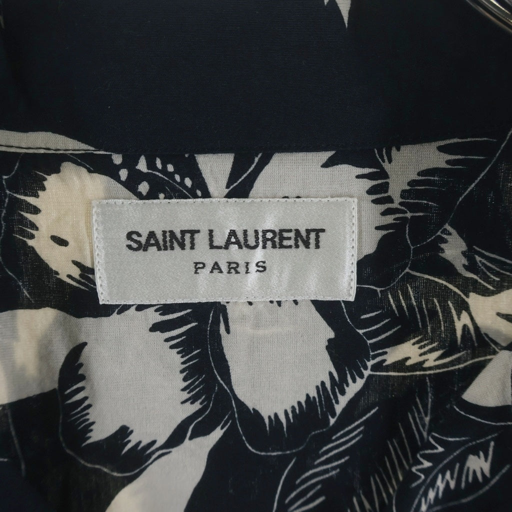 SAINT LAURENT PARIS(サンローランパリ) 17SS ハイビスカスパイナップル総柄 オープンカラー 半袖シャツ ブラック 415167 Y316P