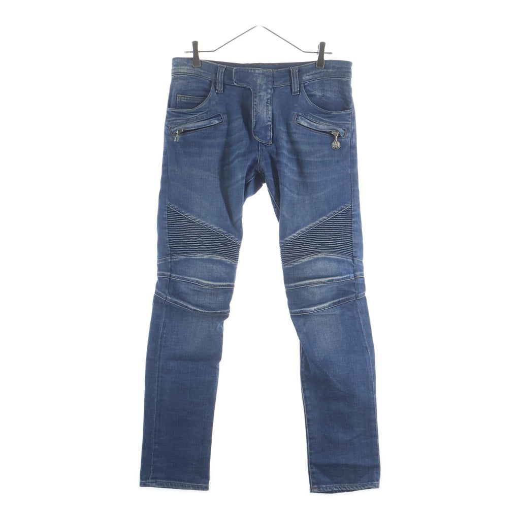 BALMAIN(バルマン) 立体裁断 蛇腹 バイカーデニムパンツ インディゴ