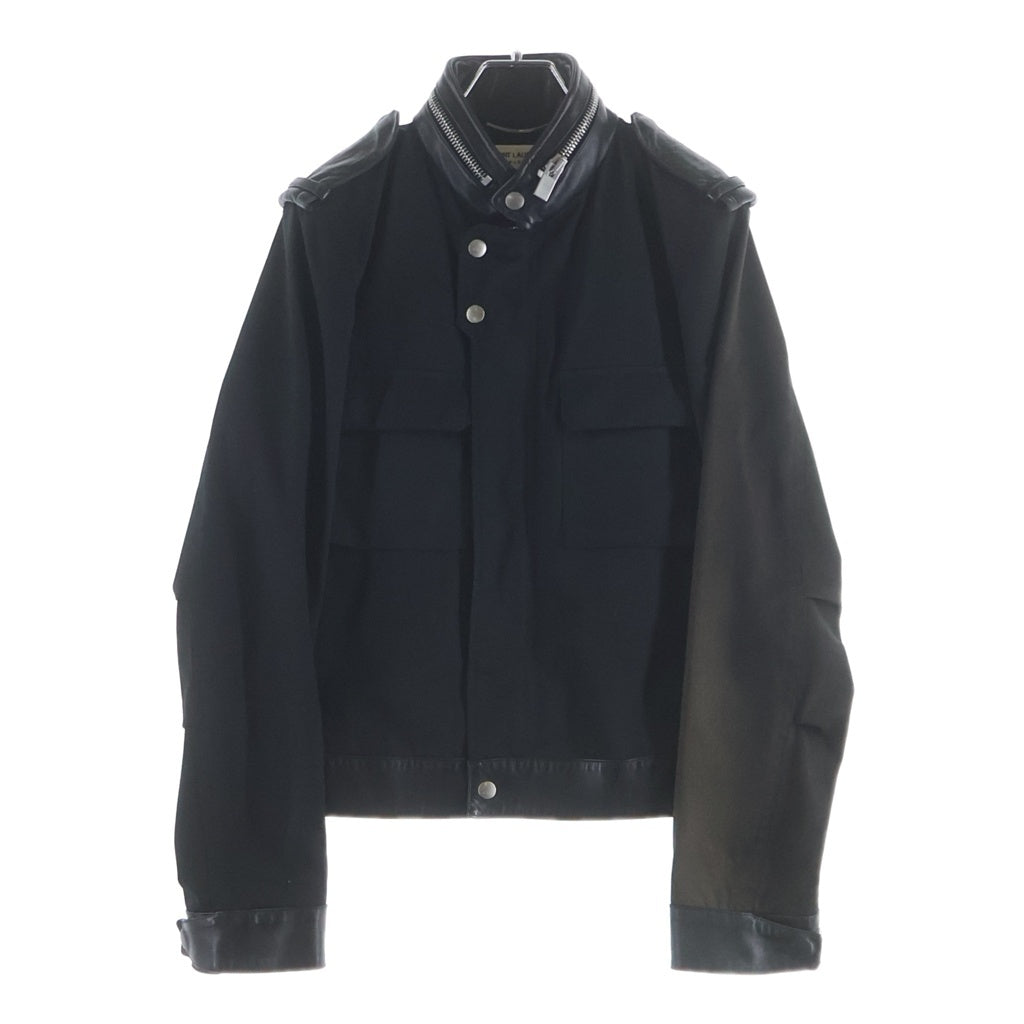 SAINT LAURENT PARIS(サンローランパリ) ラムレザー コットン切り替え ミリタリージャケット ブルゾン ブラック 314596