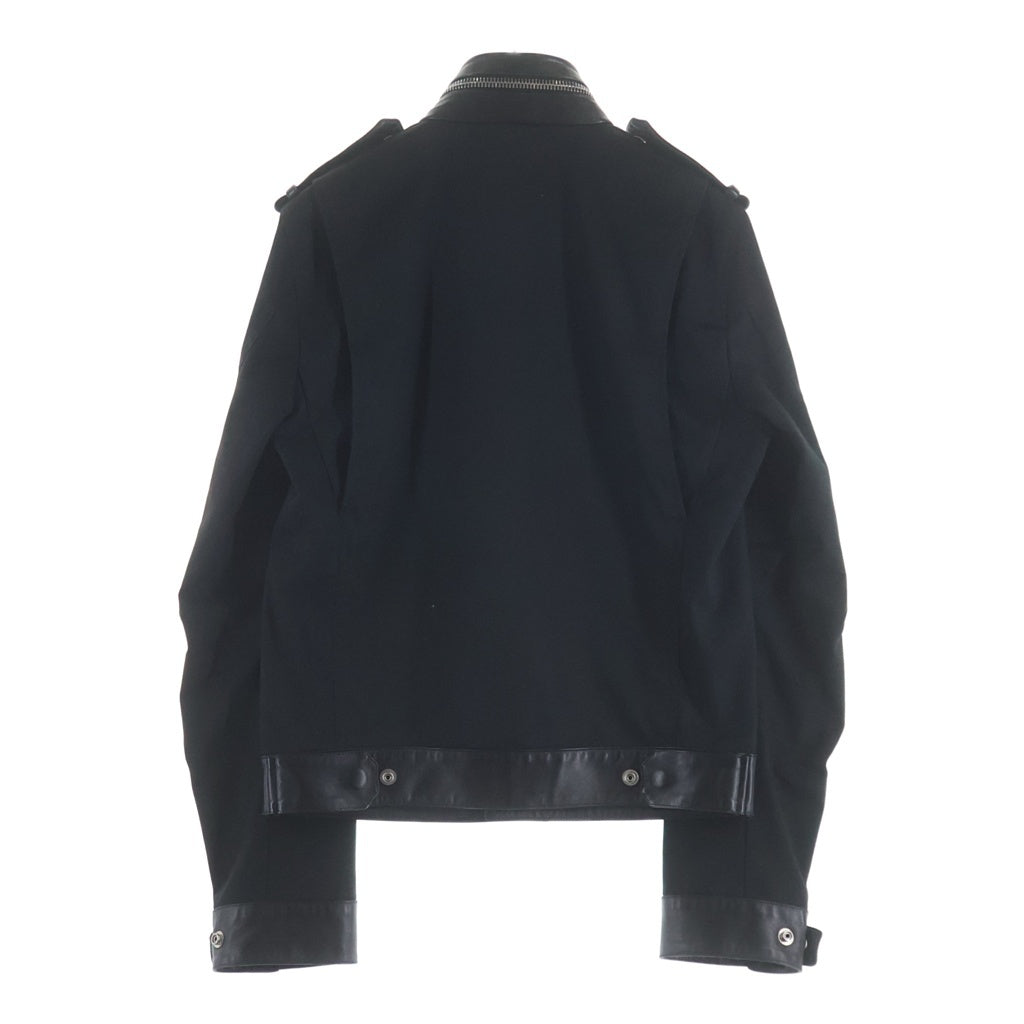 SAINT LAURENT PARIS(サンローランパリ) ラムレザー コットン切り替え ミリタリージャケット ブルゾン ブラック 314596