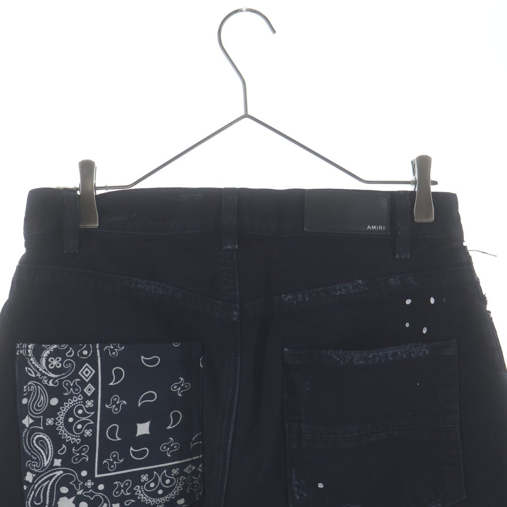 AMIRI(アミリ) 18SS ART PATCH PAINTED DENIM SHORT ダメージ加工 デニムショーツ ハーフパンツ ブラック