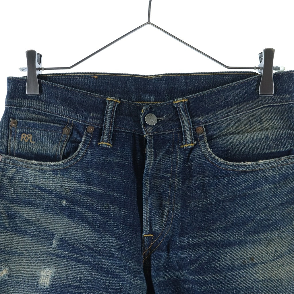 RRL(ダブルアールエル) SLIM NARROW JEANS スリム ナロー ウーブン加工 ダメージ ボタンフライ セルビッチ デニムパンツ インディゴ 782559122005