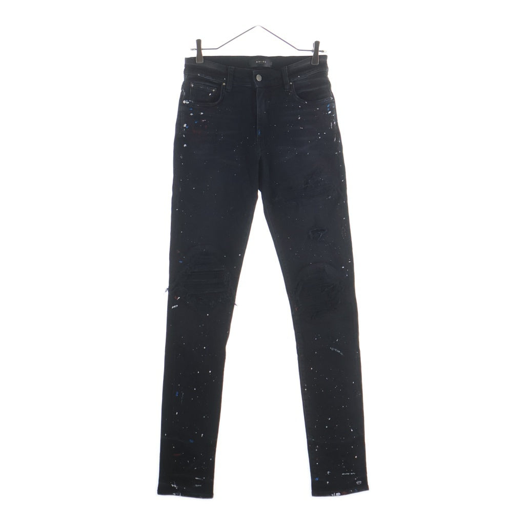 AMIRI(アミリ) MX1 PAINTED JEANS ダメージ加工 ペイント ラメ ストレッチ デニム スキニーパンツ ブラック