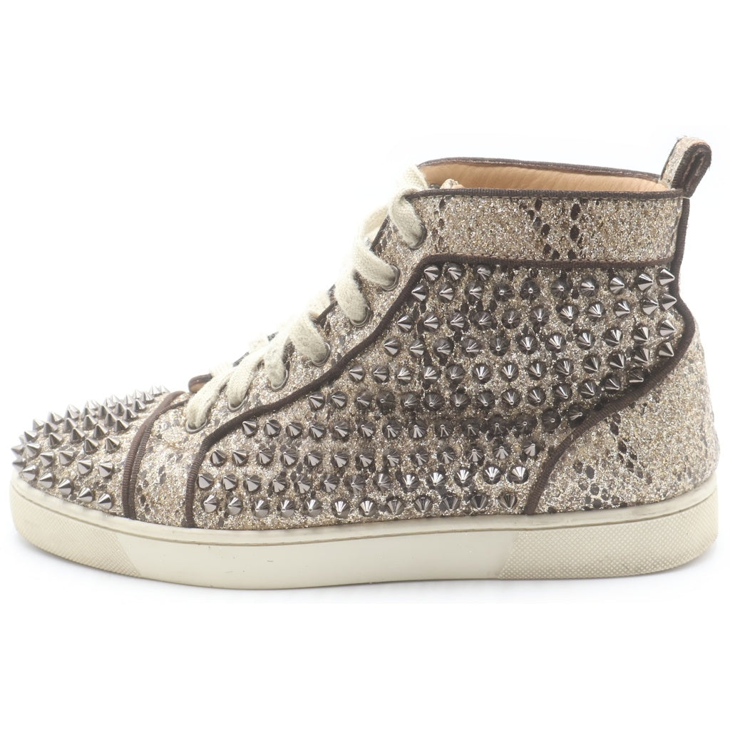 CHRISTIAN LOUBOUTIN(クリスチャンルブタン) ルゥスパイクス ラメ入り グリッター スタッズ レザーハイカットスニーカー ブラウン