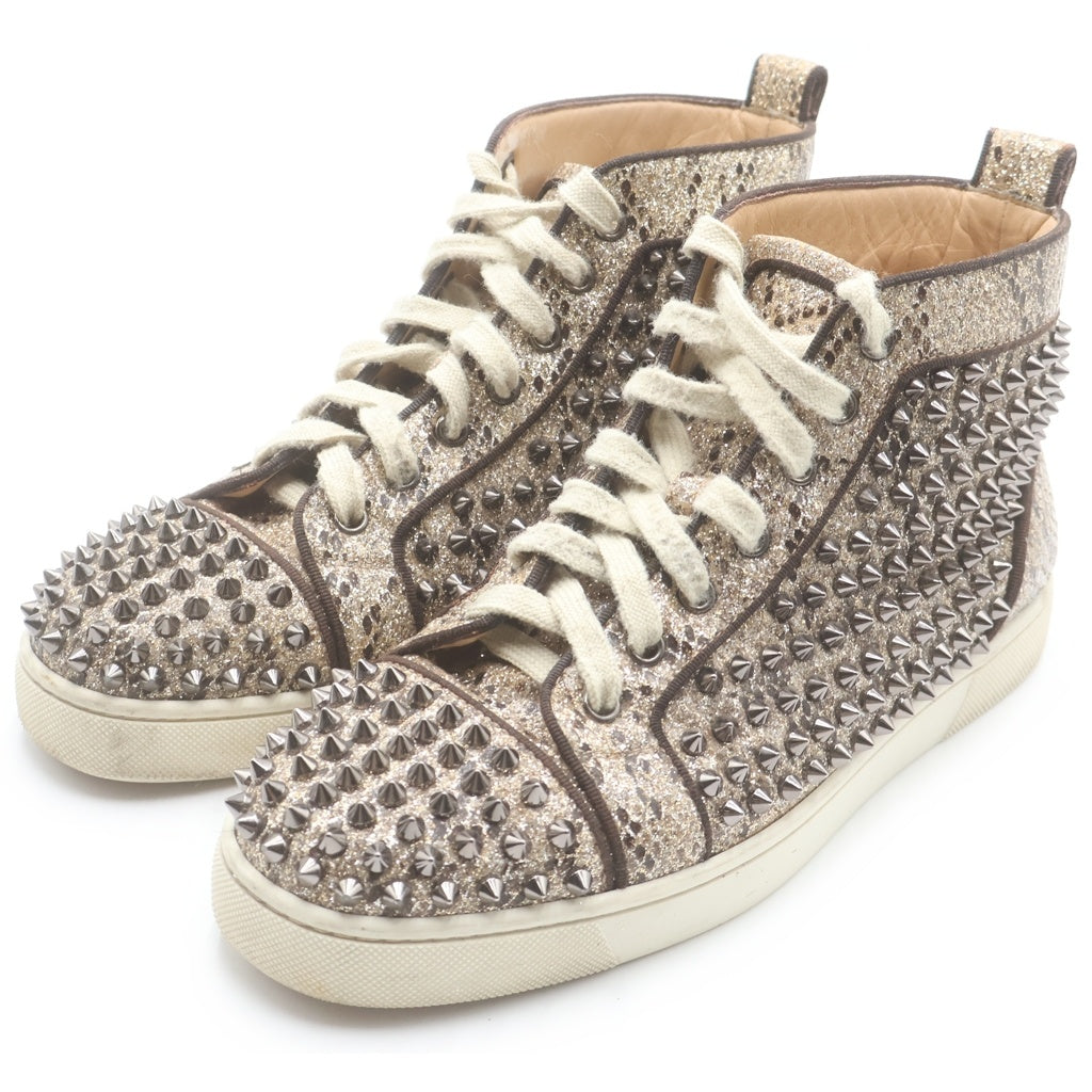 CHRISTIAN LOUBOUTIN(クリスチャンルブタン) ルゥスパイクス ラメ入り グリッター スタッズ レザーハイカットスニーカー ブラウン