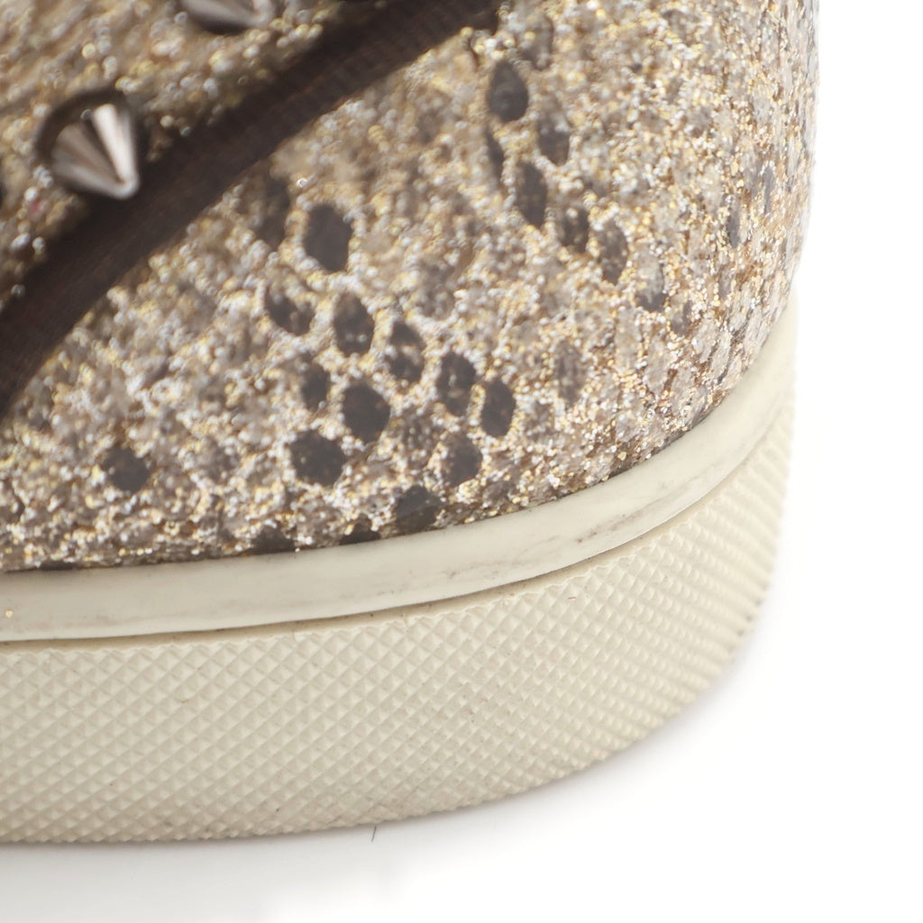 CHRISTIAN LOUBOUTIN(クリスチャンルブタン) ルゥスパイクス ラメ入り グリッター スタッズ レザーハイカットスニーカー ブラウン