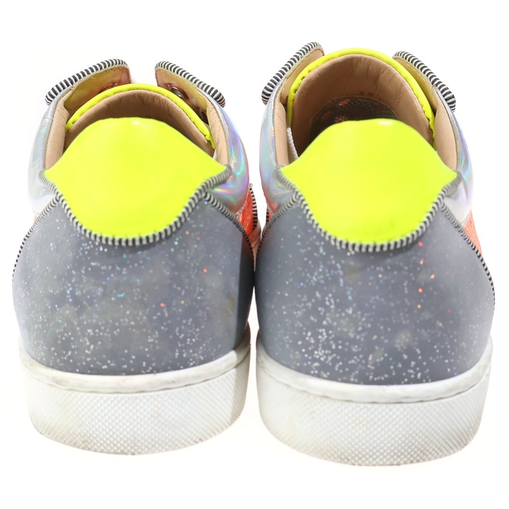 CHRISTIAN LOUBOUTIN(クリスチャンルブタン) AC SEAVASTE SPIKES FLAT GLIT グリッター スタッズ レザー ローカットスニーカー シルバー/オレンジ