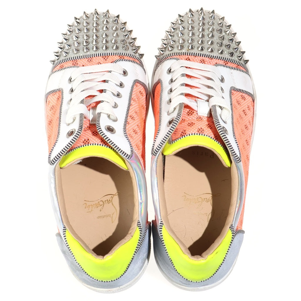CHRISTIAN LOUBOUTIN(クリスチャンルブタン) AC SEAVASTE SPIKES FLAT GLIT グリッター スタッズ レザー ローカットスニーカー シルバー/オレンジ