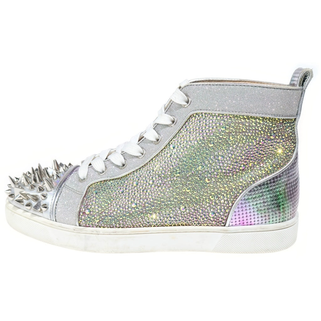 CHRISTIAN LOUBOUTIN(クリスチャンルブタン) ルゥスパイクス ラメ入り グリッター スタッズ レザーハイカットスニーカー シルバー
