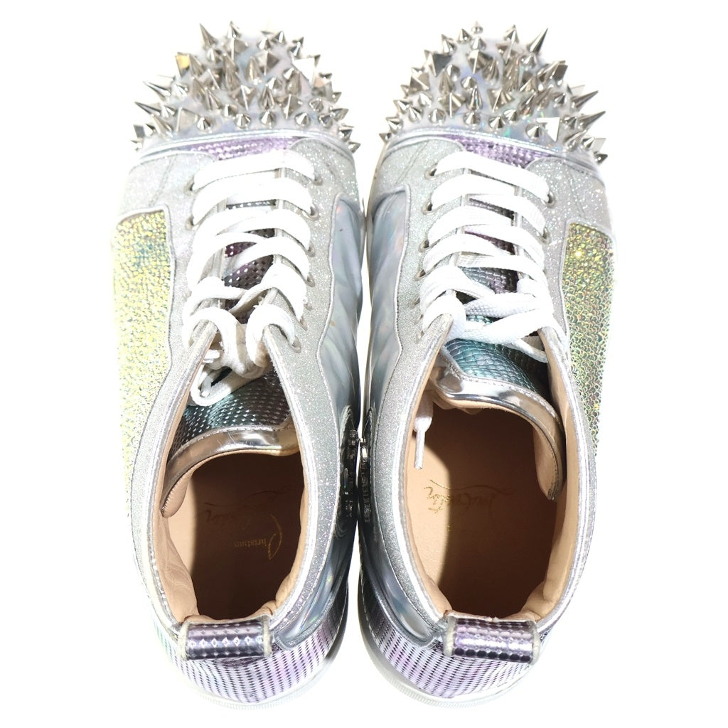 CHRISTIAN LOUBOUTIN(クリスチャンルブタン) ルゥスパイクス ラメ入り グリッター スタッズ レザーハイカットスニーカー シルバー