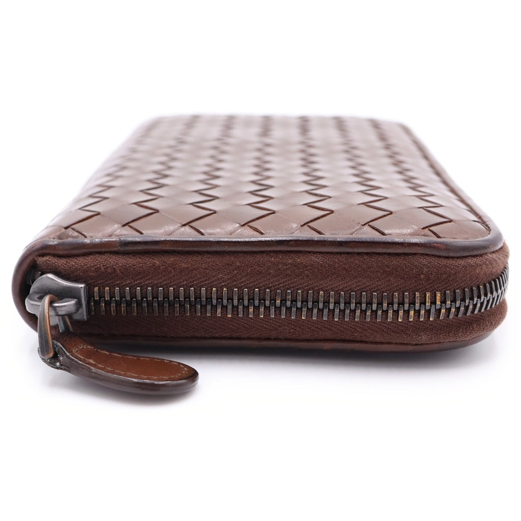 BOTTEGA VENETA(ボッテガヴェネタ) イントレチャート ラウンドジップロングウォレット 長財布 ブラウン レディース