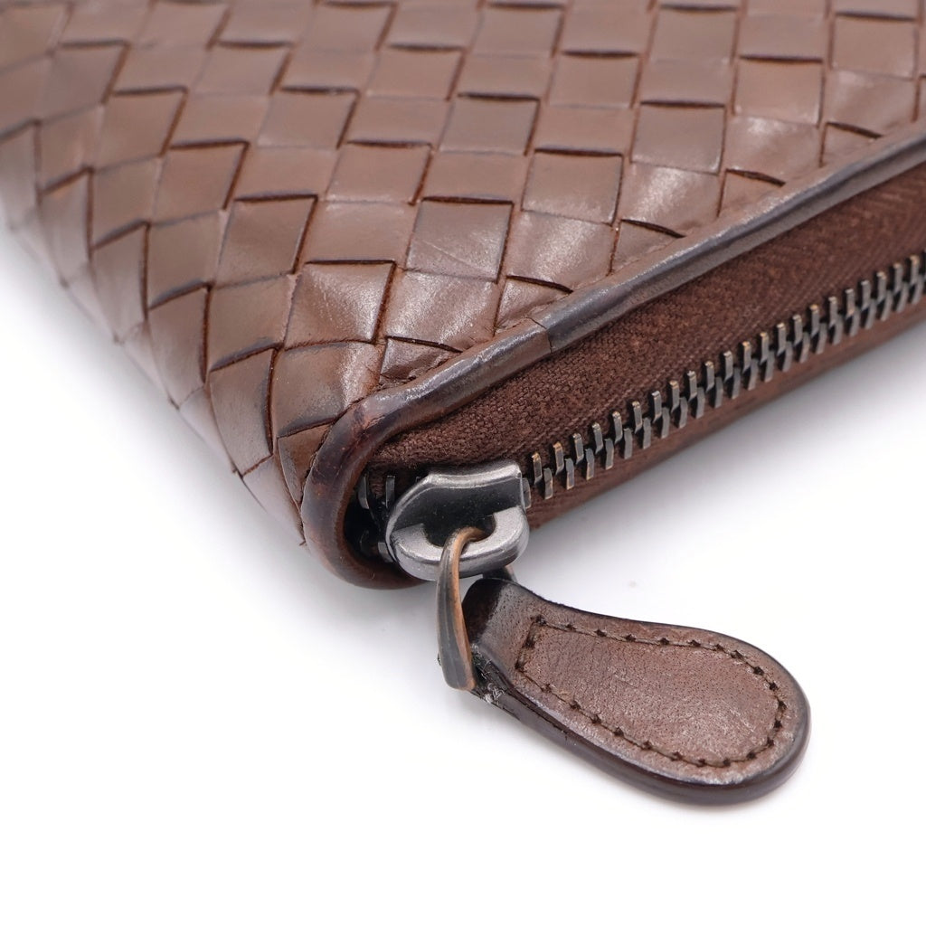 BOTTEGA VENETA(ボッテガヴェネタ) イントレチャート ラウンドジップロングウォレット 長財布 ブラウン レディース