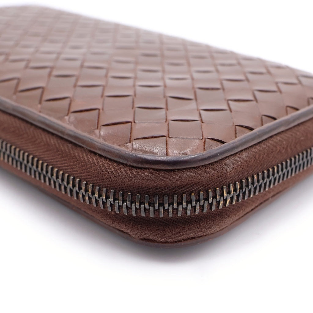 BOTTEGA VENETA(ボッテガヴェネタ) イントレチャート ラウンドジップロングウォレット 長財布 ブラウン レディース