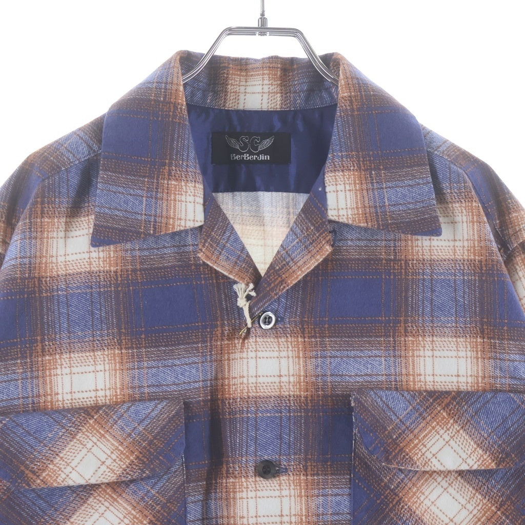 SUBCULTURE(サブカルチャー) ×BerBerJin COTTON CHECKSHIRT ベルベルジン コットン チェック オープンカラー 長袖シャツ オレンジ/ブルー SCTP-CLB02