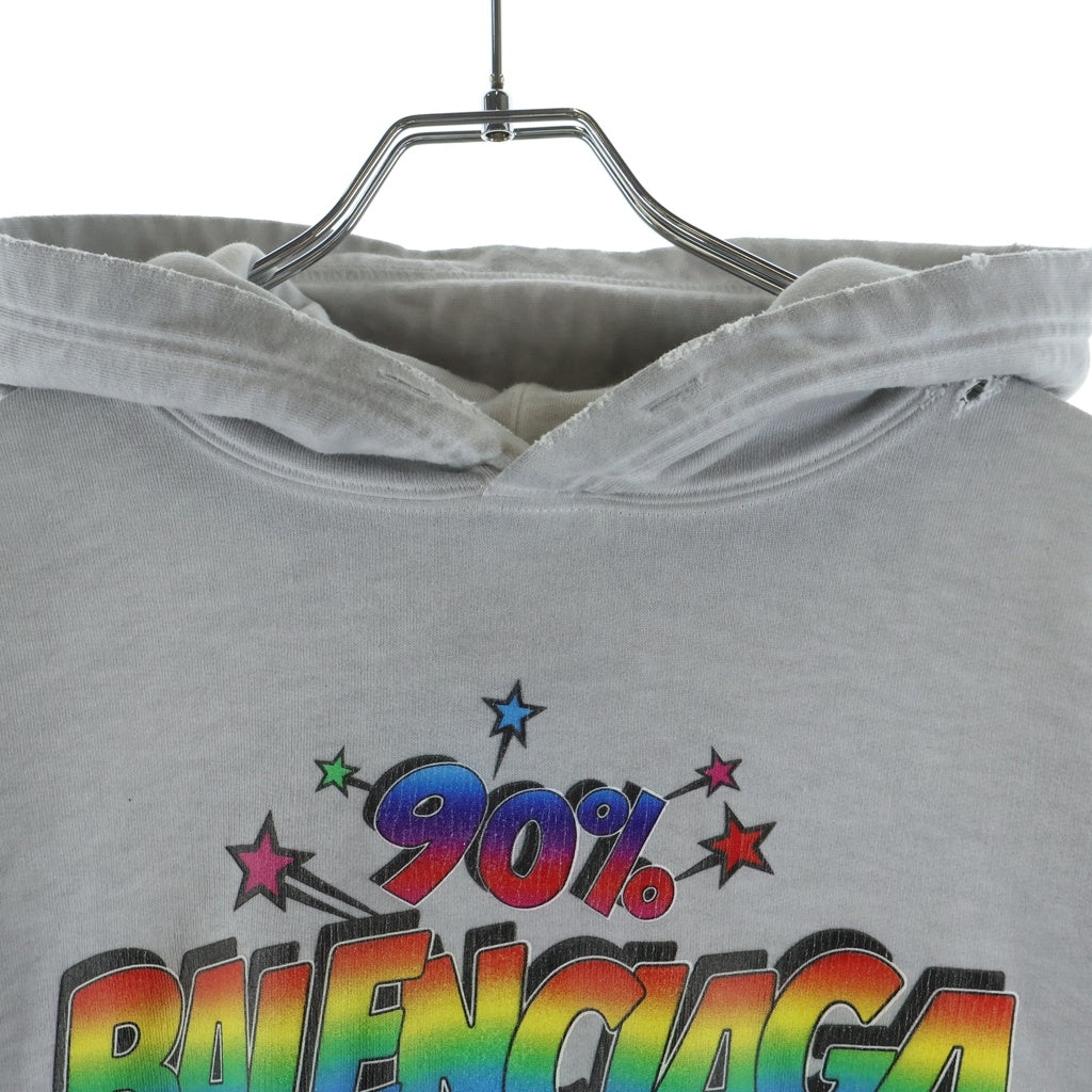 BALENCIAGA(バレンシアガ) 22AW スローガン ロゴプリントスウェット プルオーバーパーカーグレー 675003 TMVH4