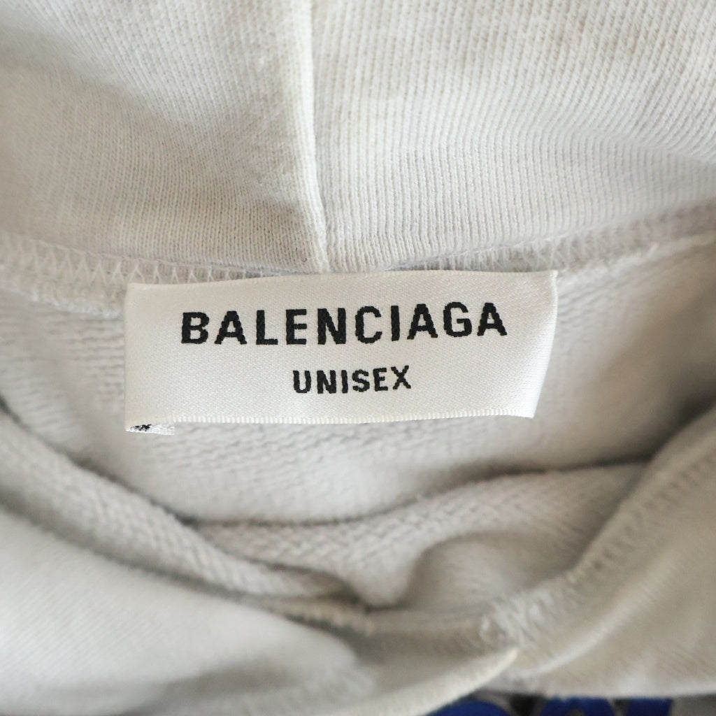 BALENCIAGA(バレンシアガ) 22AW スローガン ロゴプリントスウェット プルオーバーパーカーグレー 675003 TMVH4