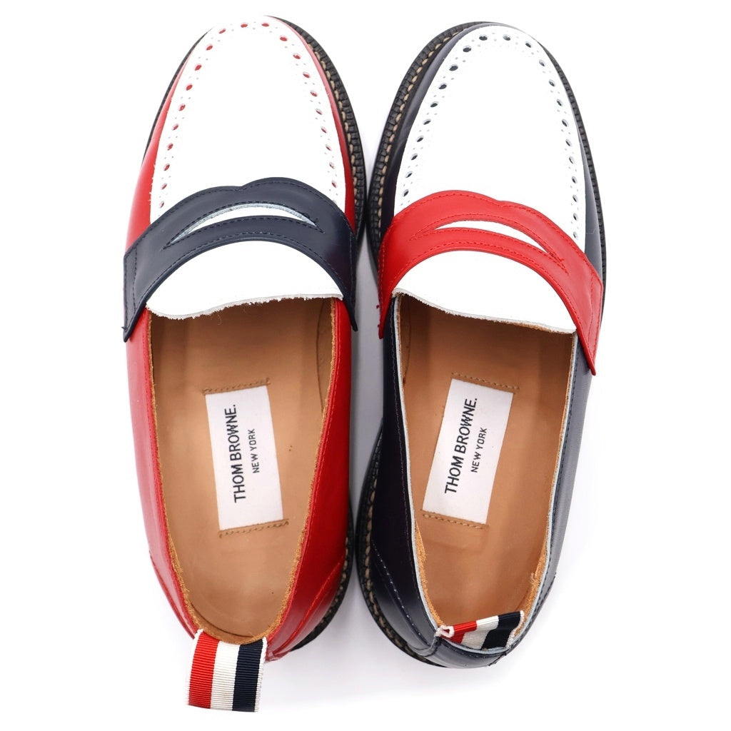 THOM BROWNE(トムブラウン) PENNY LOAFER カーフレザー ペニーローファー コインローファー シューズ レッド/ホワイト/ネイビー
