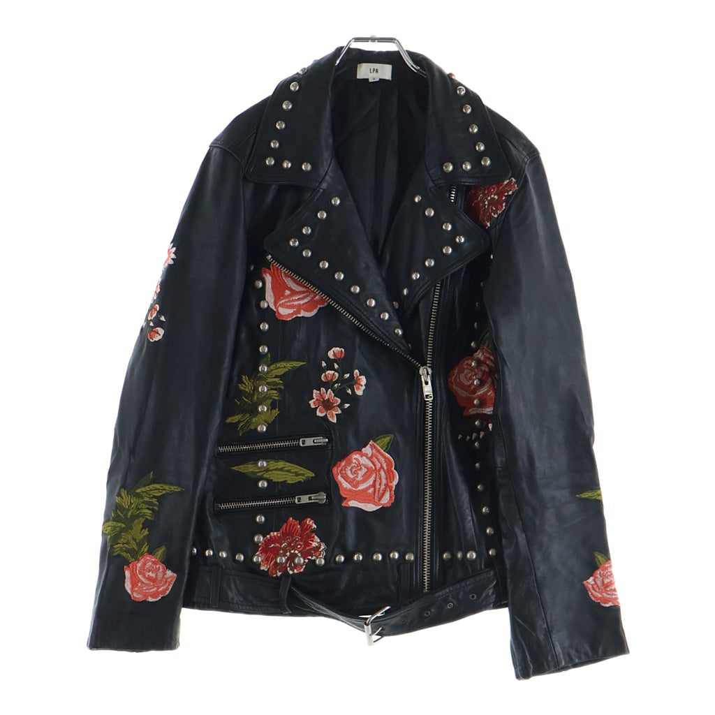 NO BRAND(ノーブランド) LPA エルピーエー スタッズ 薔薇 バラ装飾 ダブルレザーライダースジャケット ブラック
