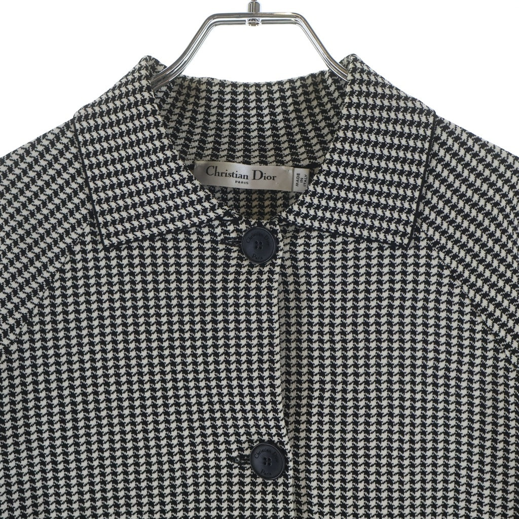 Christian Dior(クリスチャンディオール) ハンドトゥース 千鳥柄 半袖ニットシャツ レディース ブラック/ホワイト 424V13AM534