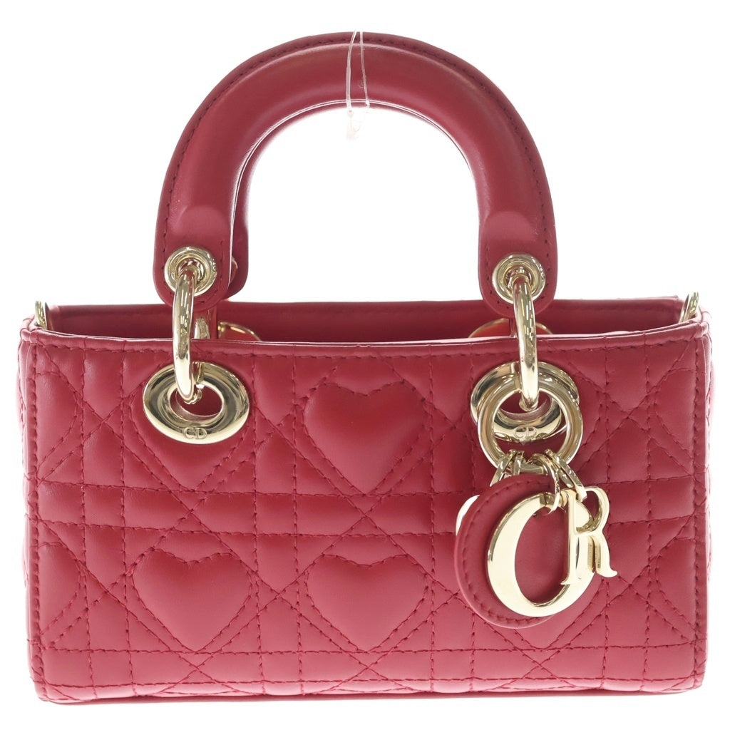 Christian Dior(クリスチャンディオール) Lady D-Joy レディ ディージョイ カナージュ ラムスキン レザーハンド ショルダーバッグ レッド S0910ONGE レディース
