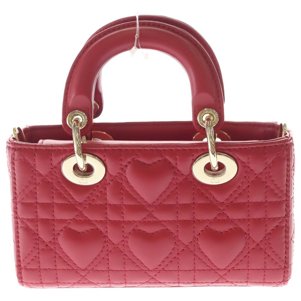 Christian Dior(クリスチャンディオール) Lady D-Joy レディ ディージョイ カナージュ ラムスキン レザーハンド ショルダーバッグ レッド S0910ONGE レディース