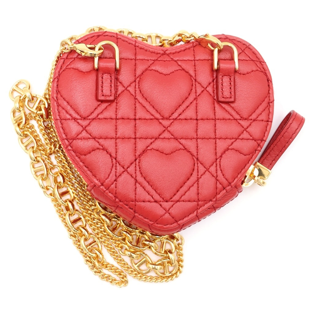 Christian Dior(クリスチャンディオール) カロチェーン ハートカナージュ ショルダーバッグ レッド レディース