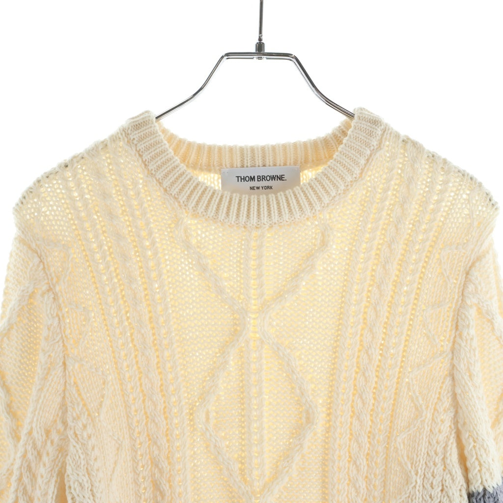 THOM BROWNE(トムブラウン) Tricolor Knit Sweater トリコロール ケーブルニット セーター レディース アイボリー FKA438A-Y1024