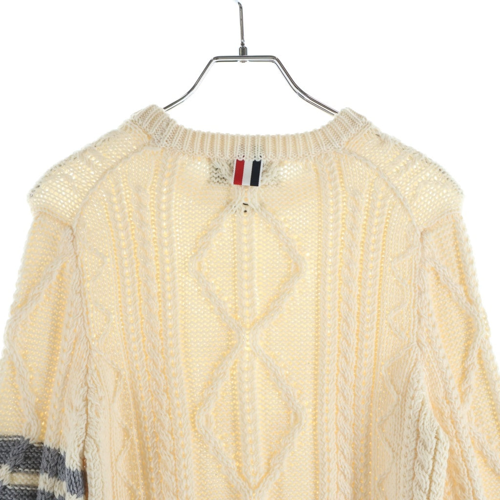THOM BROWNE(トムブラウン) Tricolor Knit Sweater トリコロール ケーブルニット セーター レディース アイボリー FKA438A-Y1024