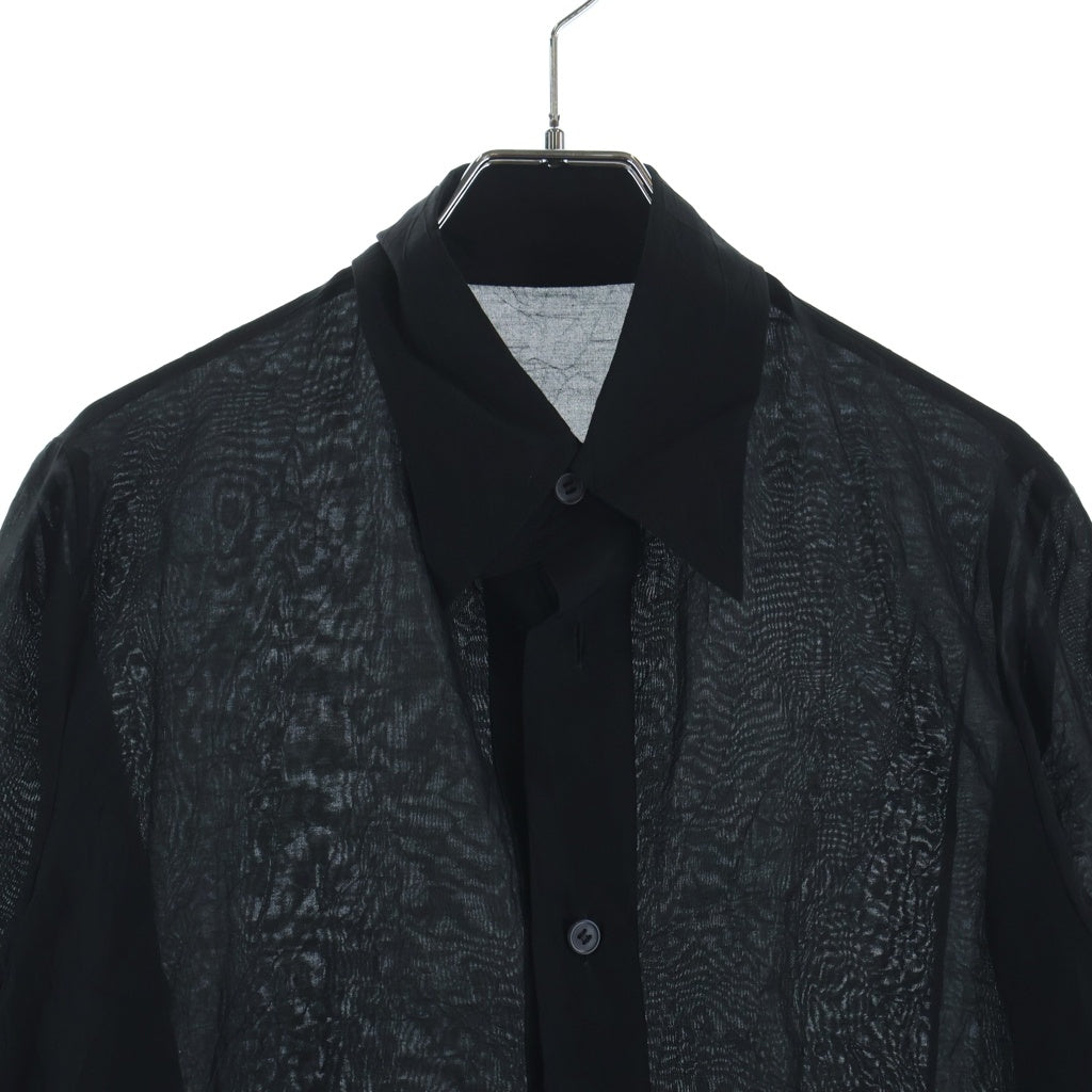 Yohji Yamamoto(ヨウジヤマモト) 24AW SI/C LAWN LONG DRESSES SHIRTS ローン ロング ドレッシー コットンシルク長袖シャツ ブラック FO-D21-023