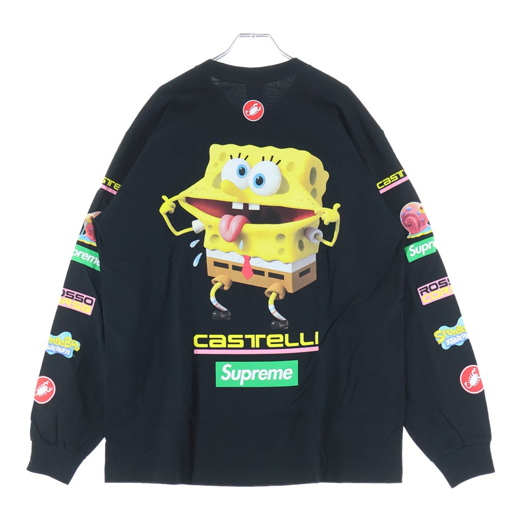 SUPREME(シュプリーム) 25SS ×SpongeBob Castelli Racing L/S Tee スポンジボブ カステリ レーシング ロゴプリント クルーネック 長袖Tシャツ カットソー ブラック