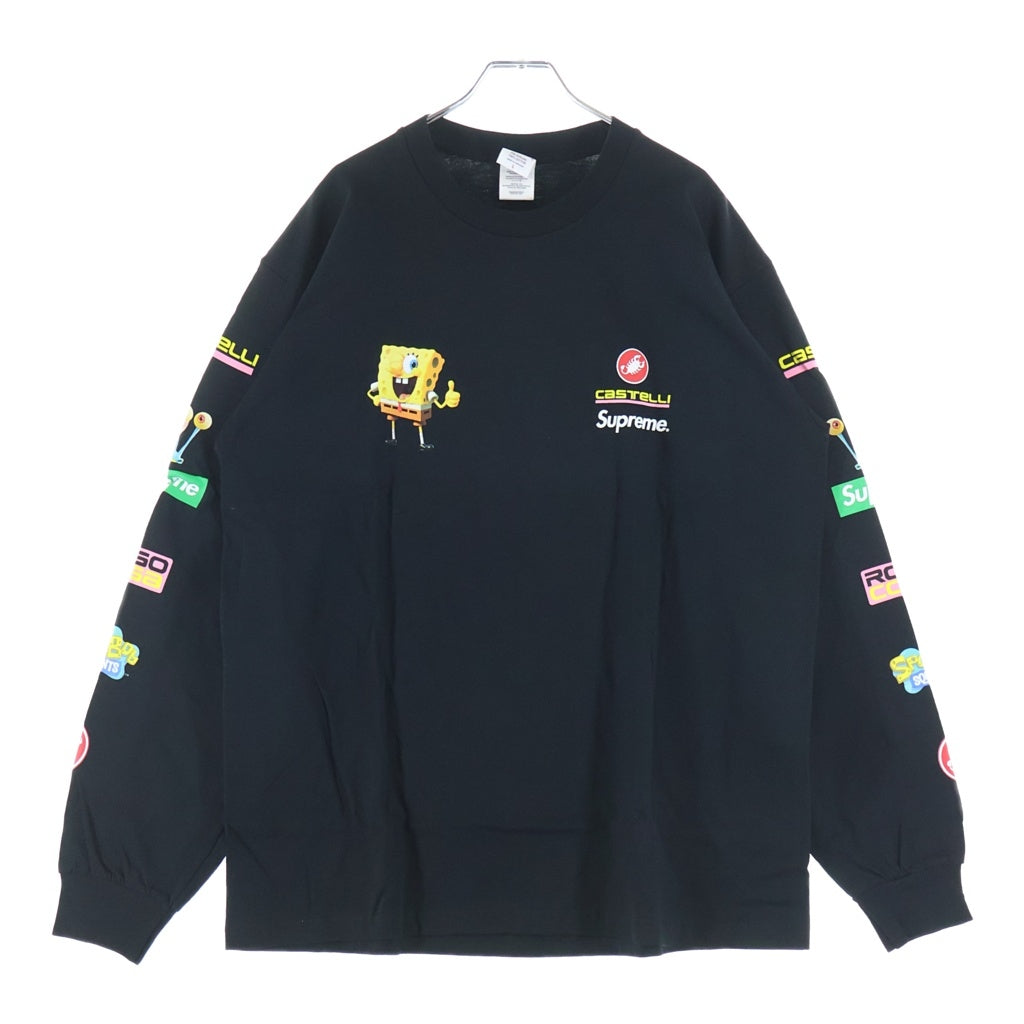 SUPREME(シュプリーム) 25SS ×SpongeBob Castelli Racing L/S Tee スポンジボブ カステリ レーシング ロゴプリント クルーネック 長袖Tシャツ カットソー ブラック