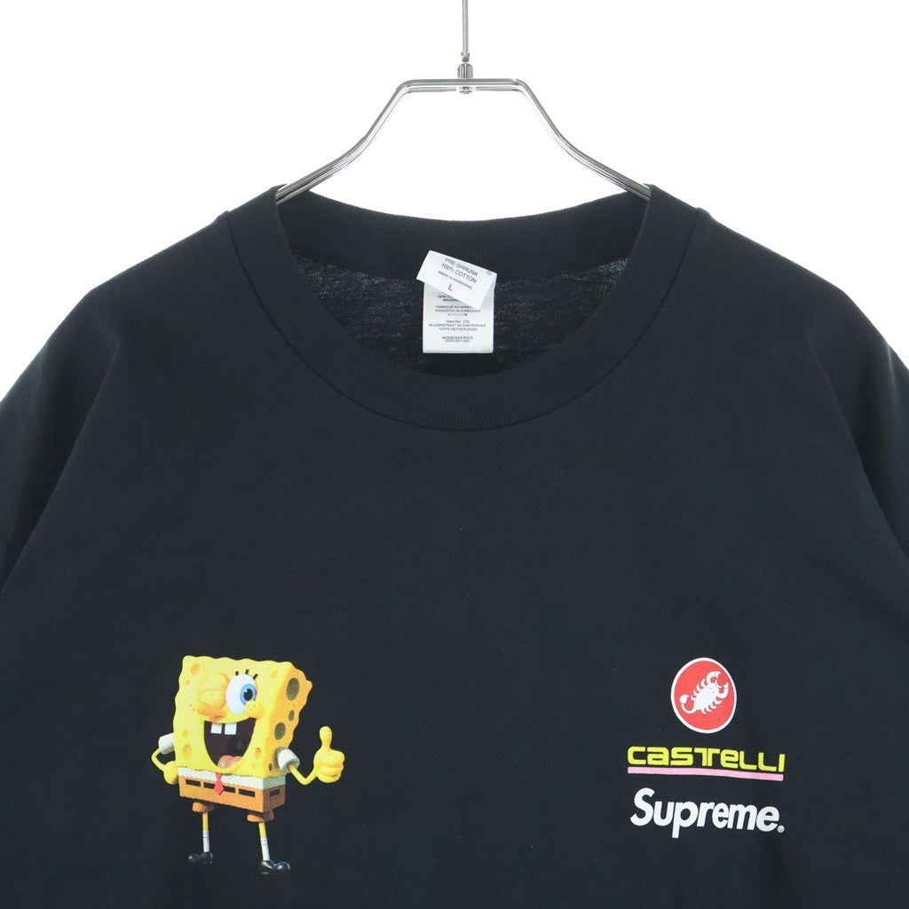 SUPREME(シュプリーム) 25SS ×SpongeBob Castelli Racing L/S Tee スポンジボブ カステリ レーシング ロゴプリント クルーネック 長袖Tシャツ カットソー ブラック
